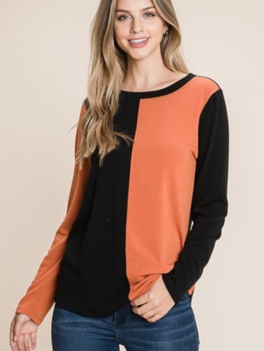 Black & Rust Colorblock Long Sleeve‎ Fall Top - Picture 8 of 8
